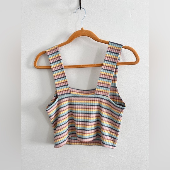 AMERICAN EAGLE Striped Cropped Ribbed Tank Top - Picture 3 of 4